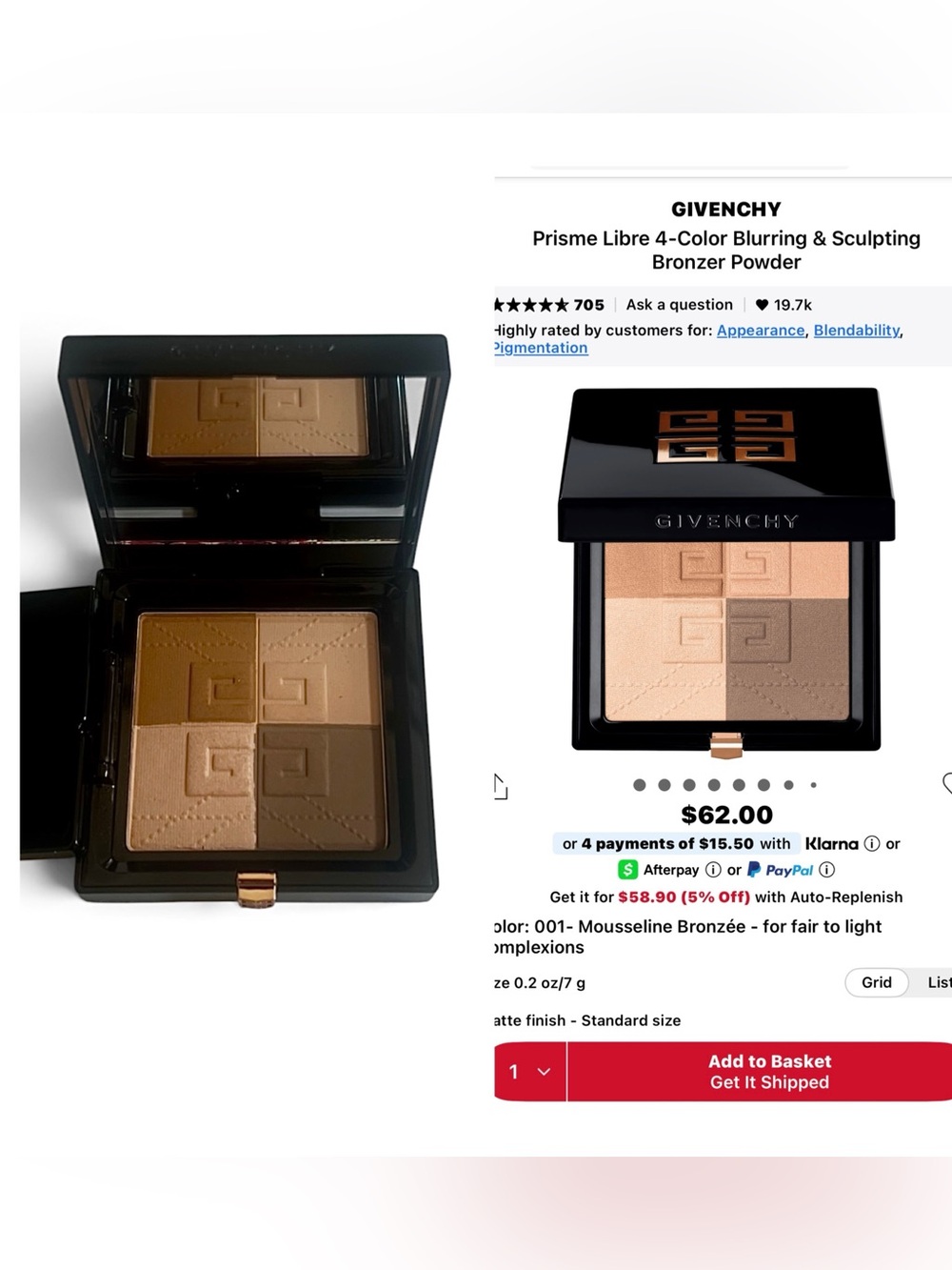 Givenchy Prisme Libre 4Color Blurring & Sculpting Bronzer 001 Mousseline Bronzée